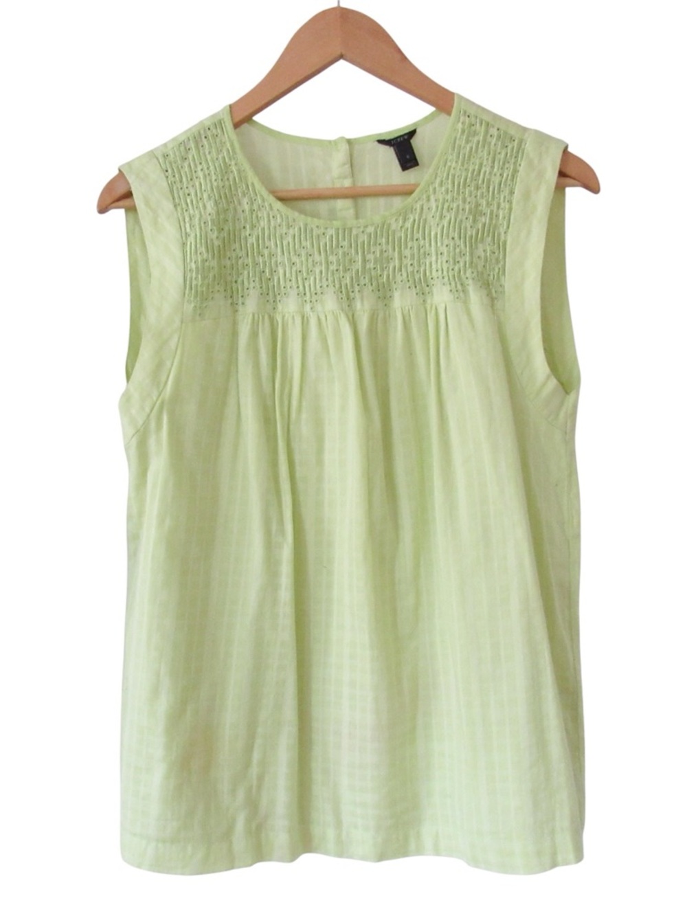 J Crew Sleeveless Embroidered Windowpane Blouse Top 6 Lime Yellow Green Cotton